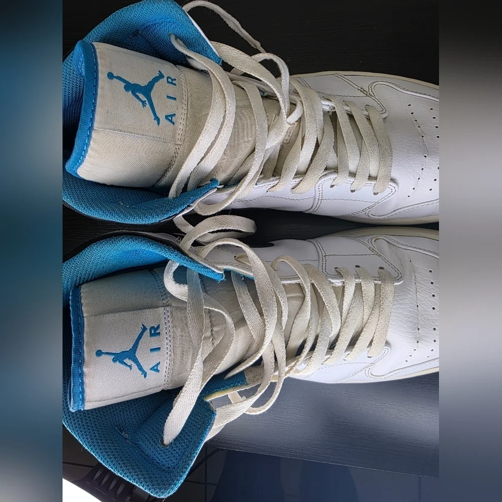 Nike Air Jordan 1 Mid High Top White Black Laser Blue Sneaker Shoe Size Us 15‎